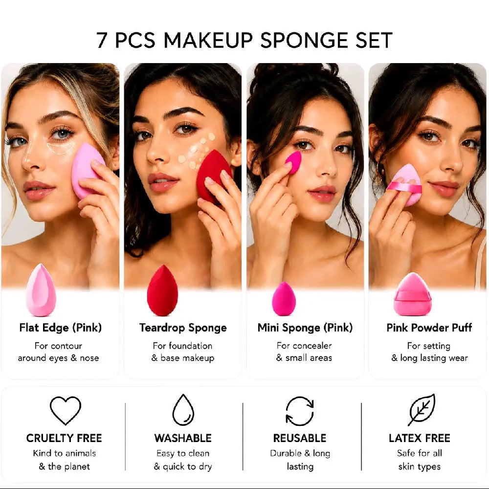 7-Piece Latex-Free Makeup Sponge Set for Foundation and Concealer Application