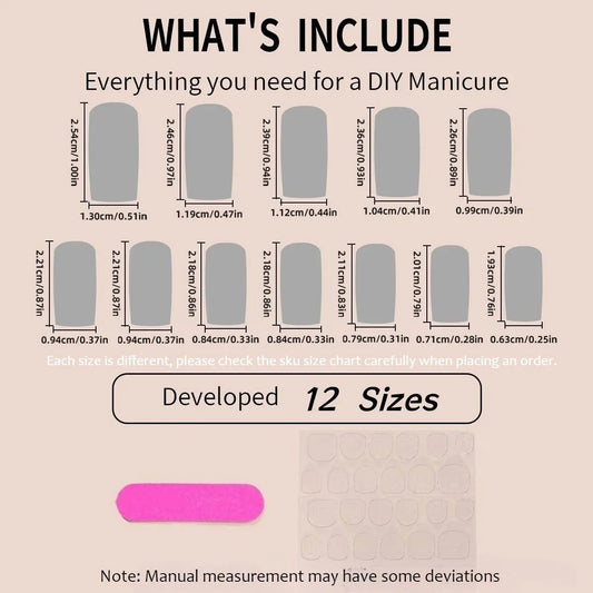 24-Piece Medium-Length Press-On Nail Set with Jelly Glue and File - No Adhesive Required, Easy Application Nail Art Accessories