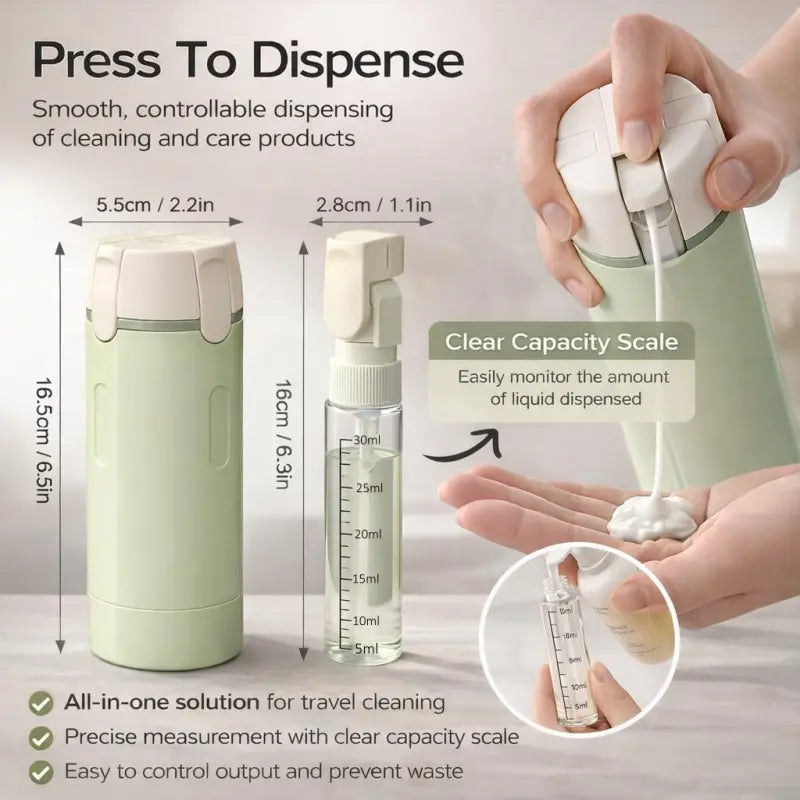 4-in-1 Portable Travel Dispenser for Toiletries - Leak-Proof Shampoo, Conditioner, and Lotion Storage with Pump for Business and Leisure Trips