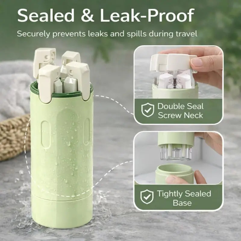4-in-1 Portable Travel Dispenser for Toiletries - Leak-Proof Shampoo, Conditioner, and Lotion Storage with Pump for Business and Leisure Trips