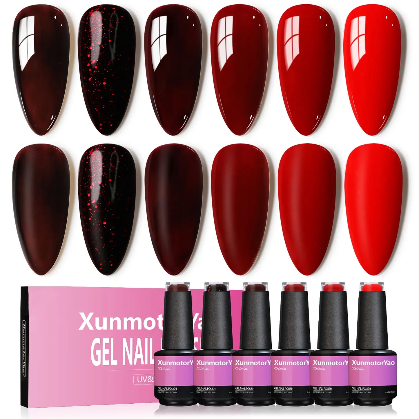 Xunmotor Gel Nail Polish Set - 6-Piece Soak Off UV LED Kit for Professional and Home Use, Fall/Winter Nail Art in Pink, Green, and Blue