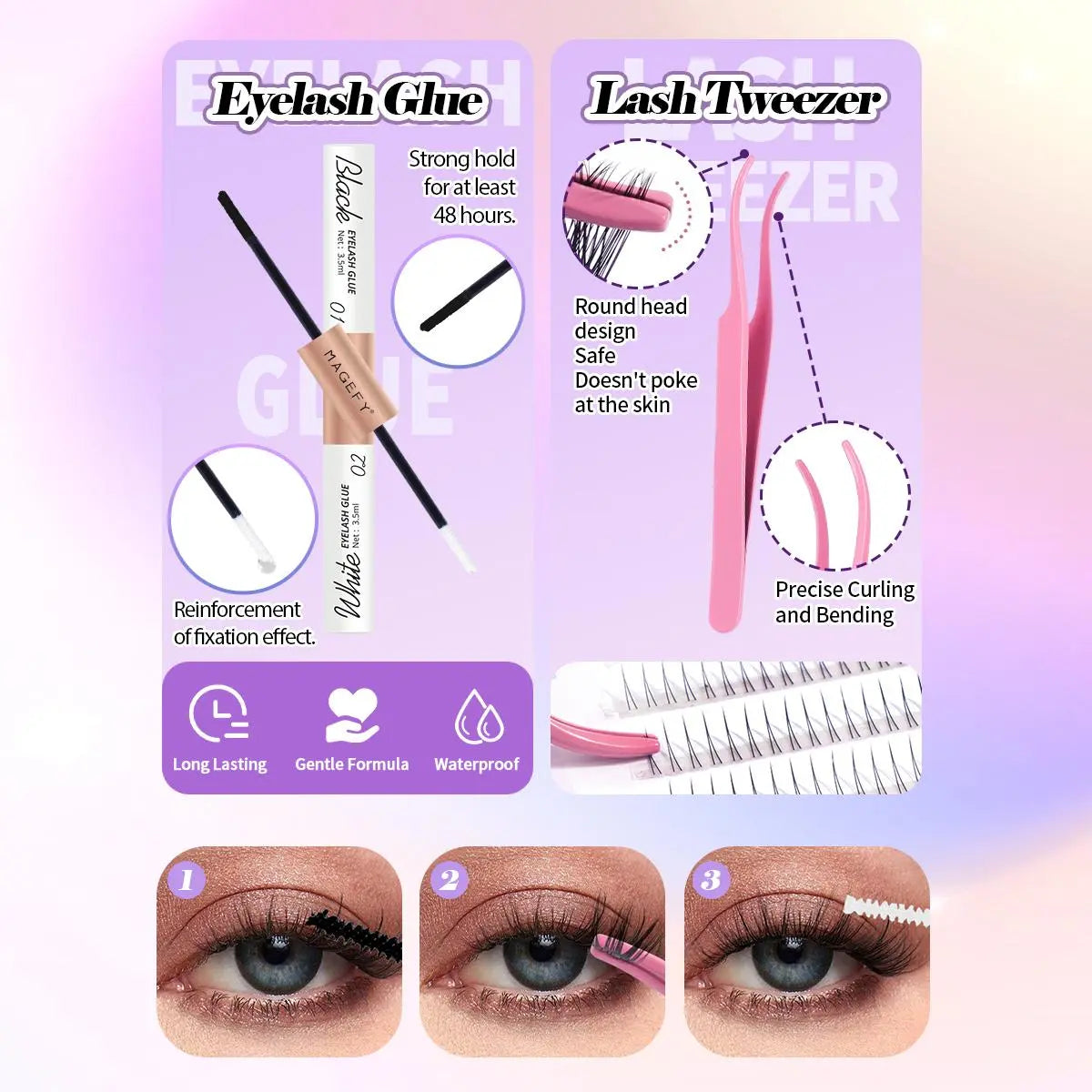 MAGEFY 3100-Piece Cluster Lash Extension Kit with Bond & Seal, Glue Remover, Tweezers, and Natural Fox Eye Cat Eye Lash Clusters - Soft and Lightweight False Eyelashes Set
