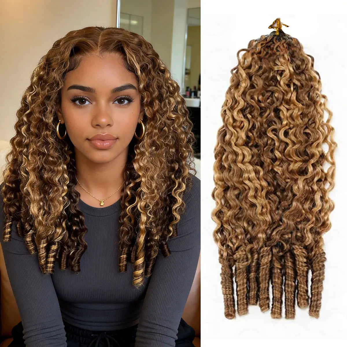 OQ HAIR Burmese Curly Crochet Human Hair Highlights in 4/27 with Miracle Knots for Effortless Boho Braids