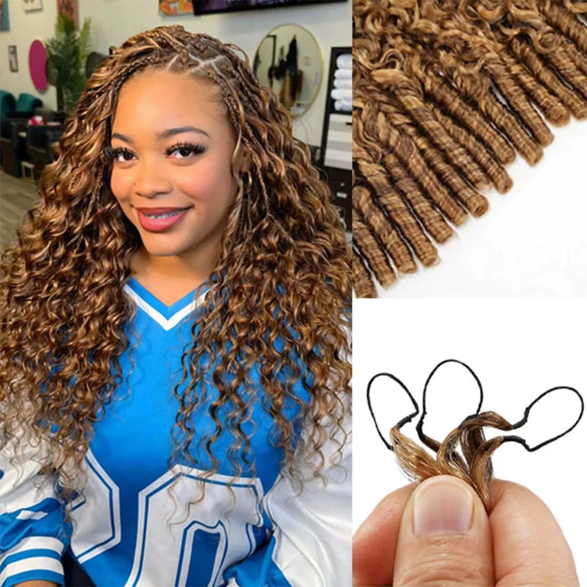 OQ HAIR Burmese Curly Crochet Human Hair Highlights in 4/27 with Miracle Knots for Effortless Boho Braids