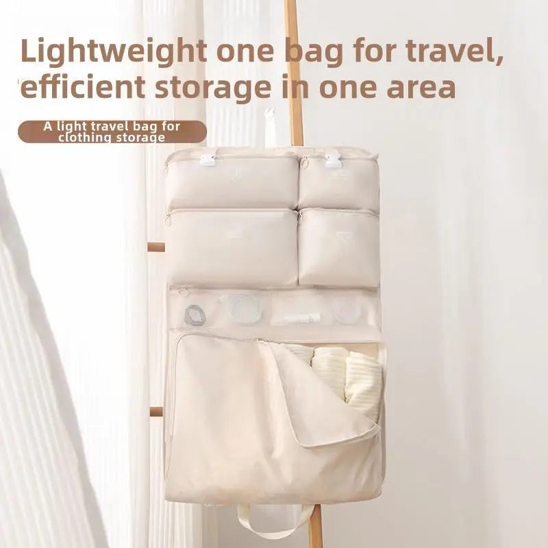 Large Capacity Foldable Travel Storage Bag with Multiple Compartments for Clothing and Accessories, Portable Dustproof Polyester Toiletry Organizer