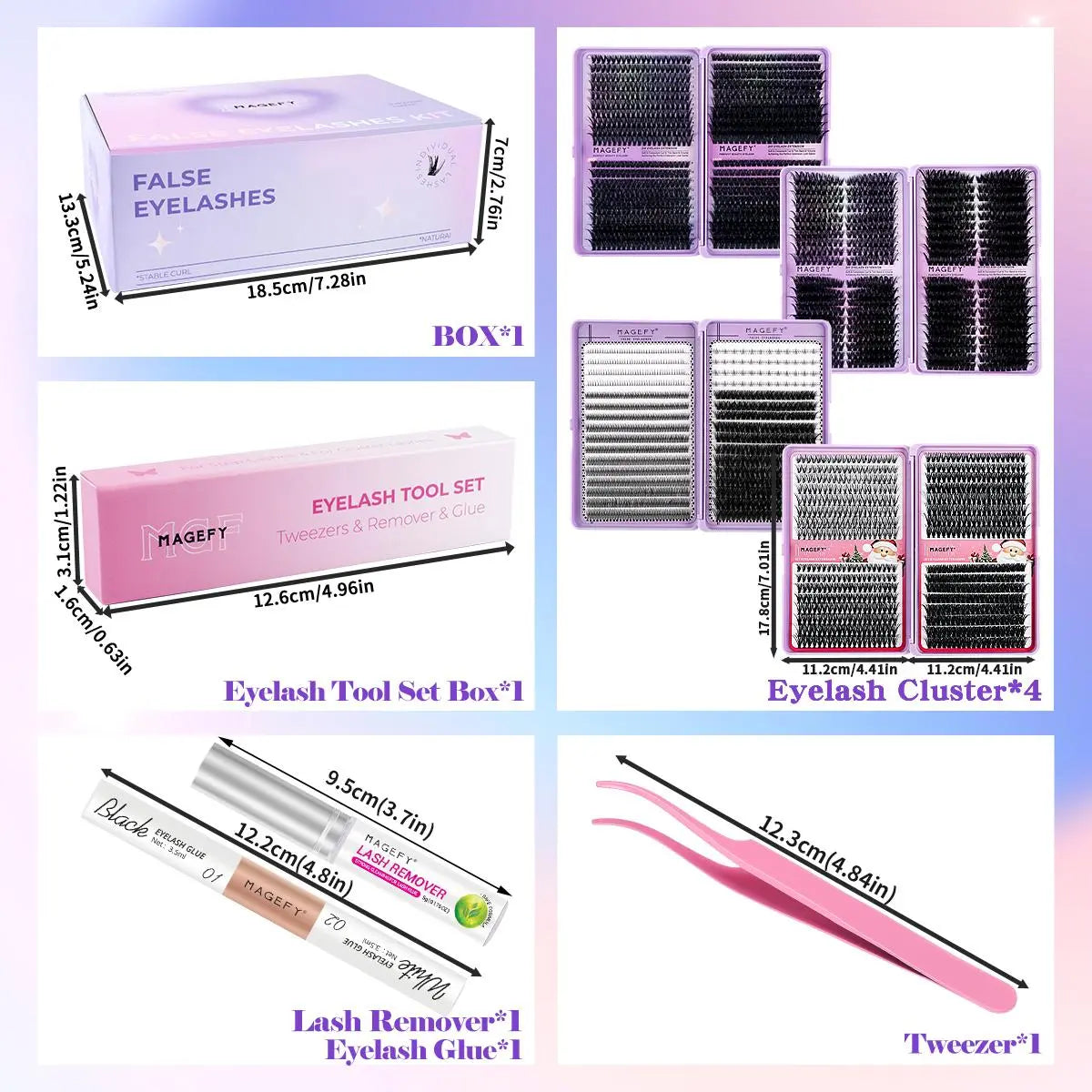 MAGEFY 3100-Piece Cluster Lash Extension Kit with Bond & Seal, Glue Remover, Tweezers, and Natural Fox Eye Cat Eye Lash Clusters - Soft and Lightweight False Eyelashes Set