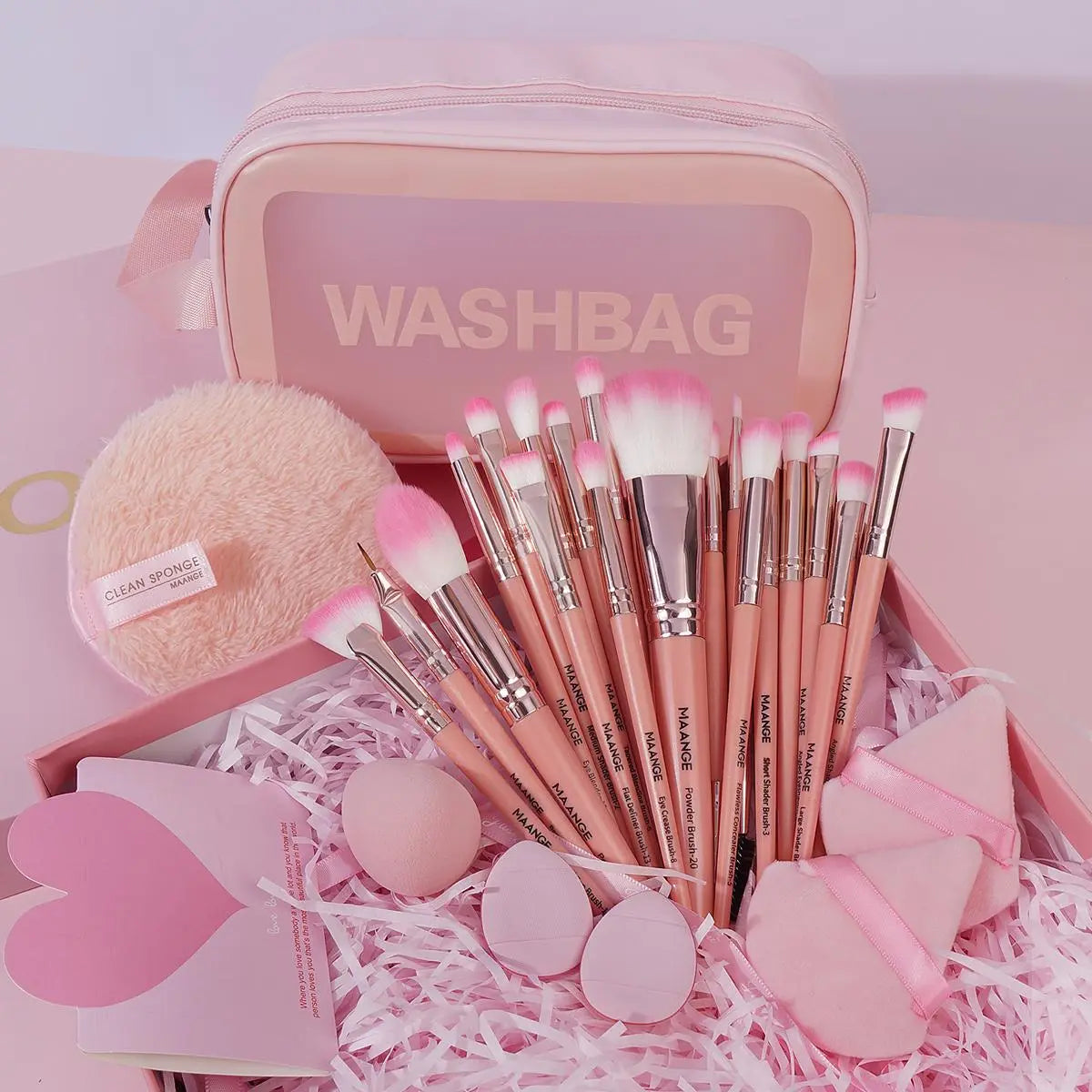 MAANGE Professional 27-Piece Makeup Brush Set with Beauty Sponges, Face Cleaning Sponge, and Makeup Bag - Essential Makeup Tools and Accessories for Women