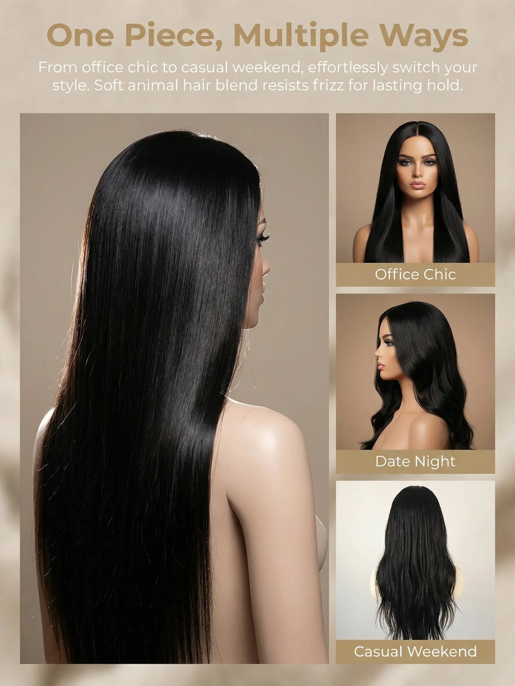 30-Inch Straight Lace Front Wig with Natural Black Color, Pre-Plucked Hairline, 50% Hair Blend, Handmade, Heat-Resistant, Glueless Human Hair