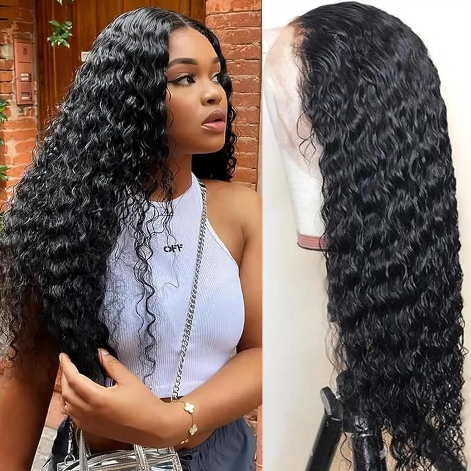 100% Human Hair Deep Wave and Body Wave Lace Front Wigs for Black Women - 180% Density, 13X4 HD Transparent Lace Frontal, 22 Inch