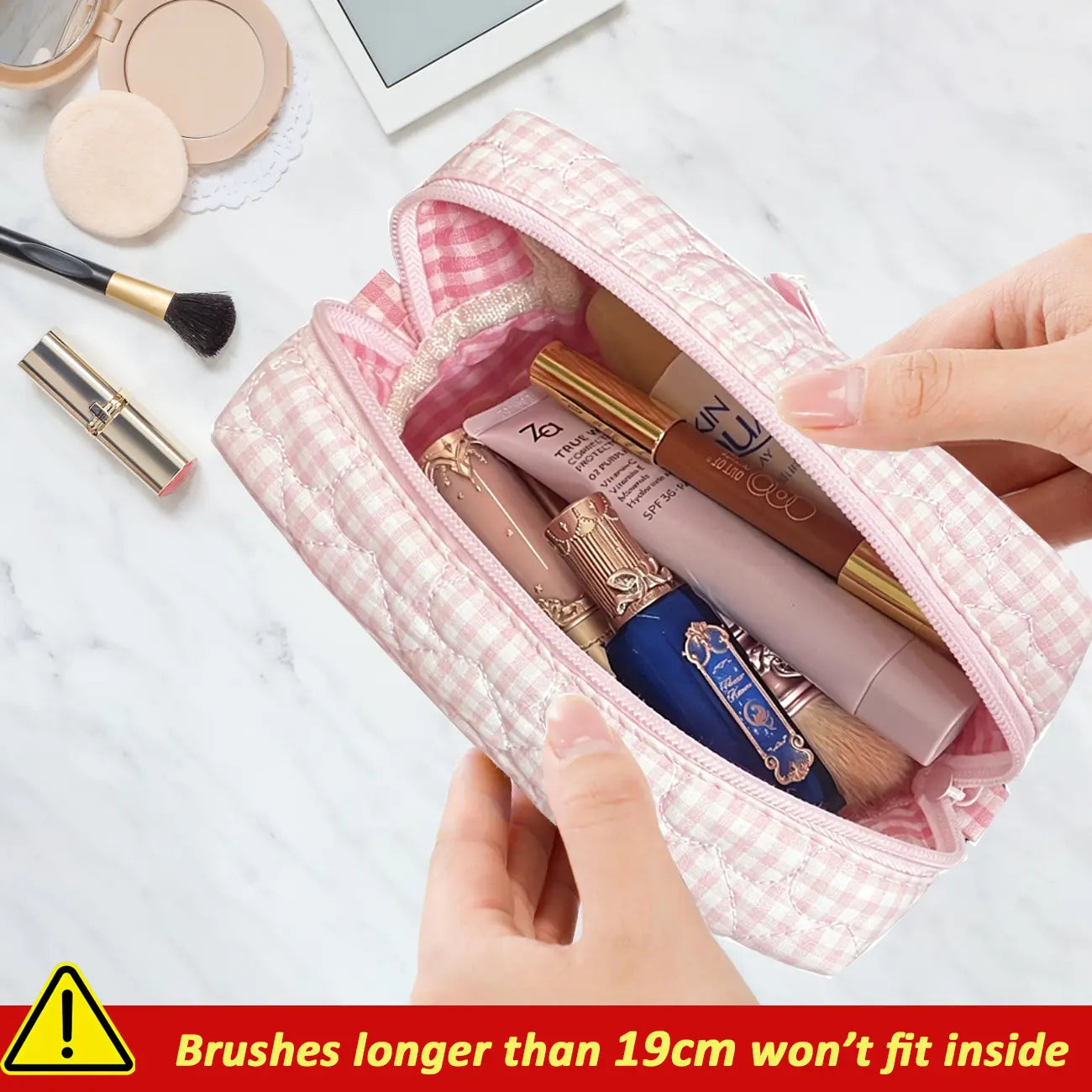 Quilted Touch-Up Cosmetic Bag for Women and Girls