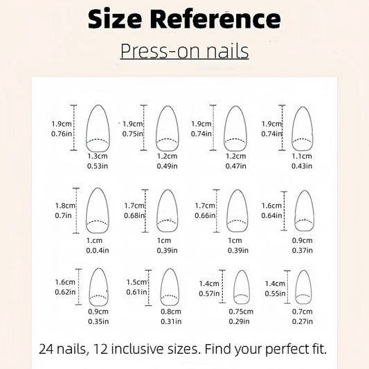 24 Reusable Almond-Shaped Press-On Nails with Nude Base, French Tips, and Rhinestone Accents for Women