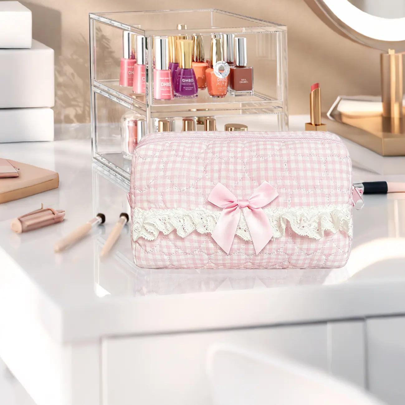 Quilted Touch-Up Cosmetic Bag for Women and Girls