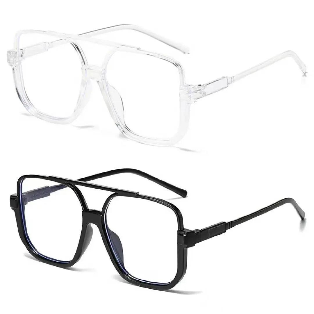 Oversized Square Double Bridge Sunglasses - 2-Pack, Y2K American Retro Style, Versatile Casual UV Protection Aviator Shades