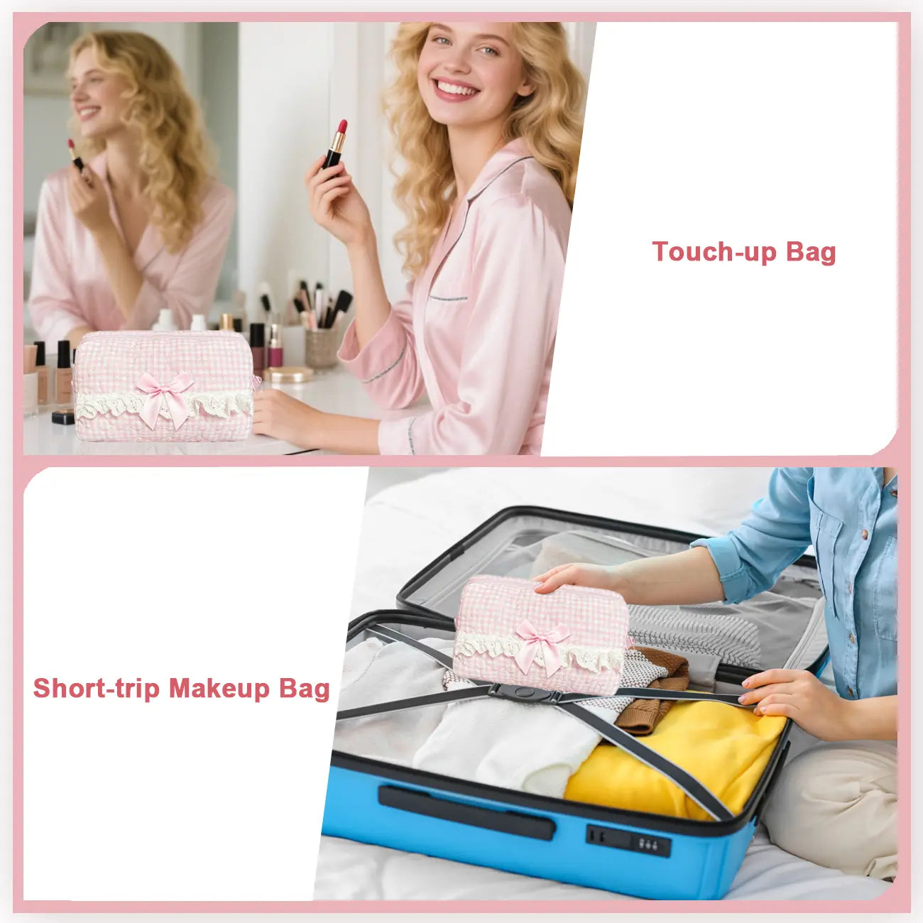 Quilted Touch-Up Cosmetic Bag for Women and Girls
