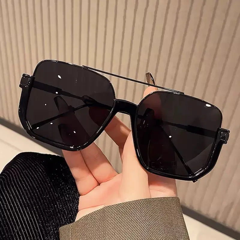 Oversized Square Double Bridge Sunglasses - 2-Pack, Y2K American Retro Style, Versatile Casual UV Protection Aviator Shades