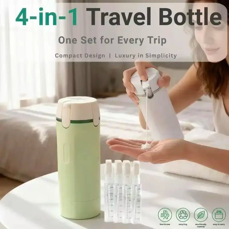 4-in-1 Portable Travel Dispenser for Toiletries - Leak-Proof Shampoo, Conditioner, and Lotion Storage with Pump for Business and Leisure Trips
