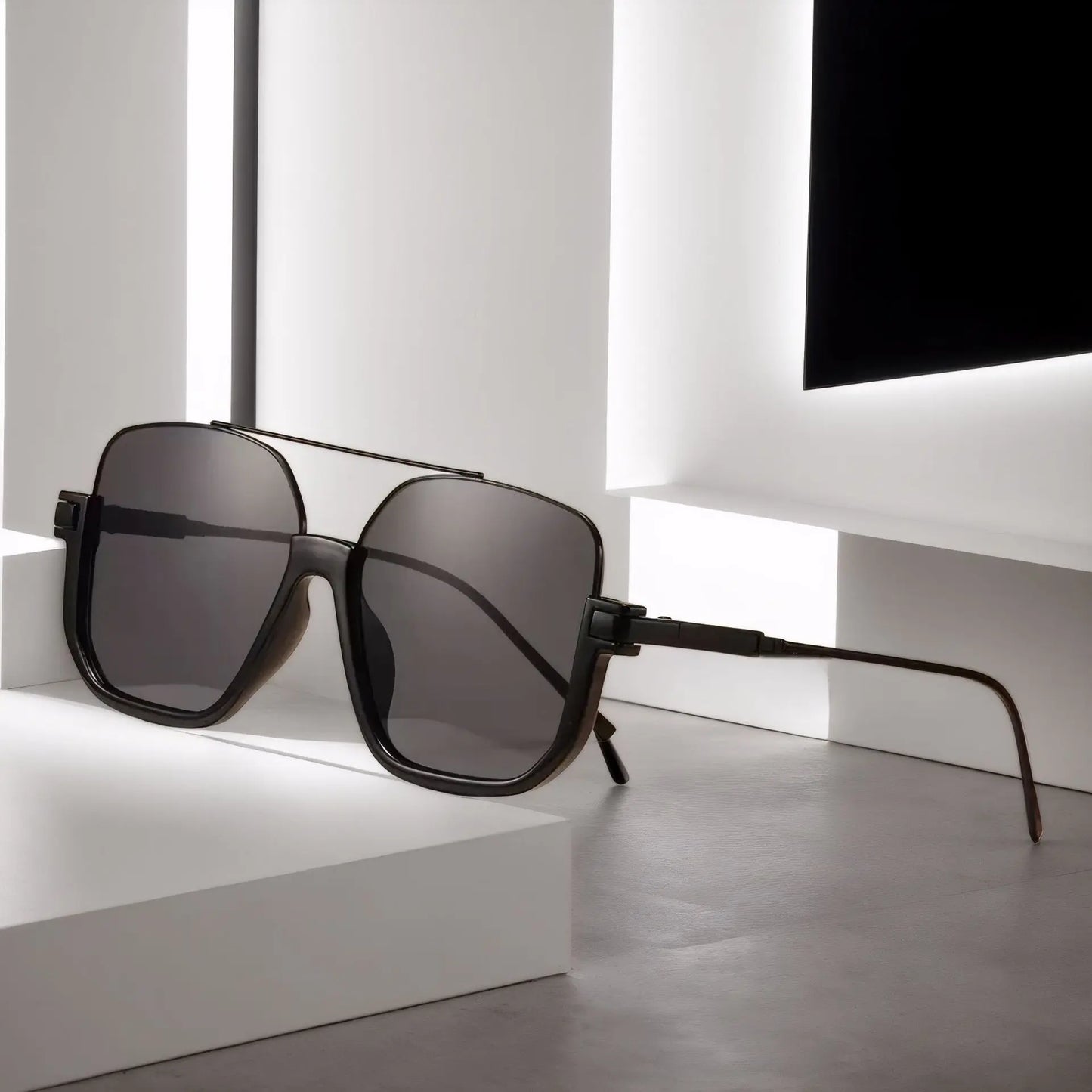 Oversized Square Double Bridge Sunglasses - 2-Pack, Y2K American Retro Style, Versatile Casual UV Protection Aviator Shades