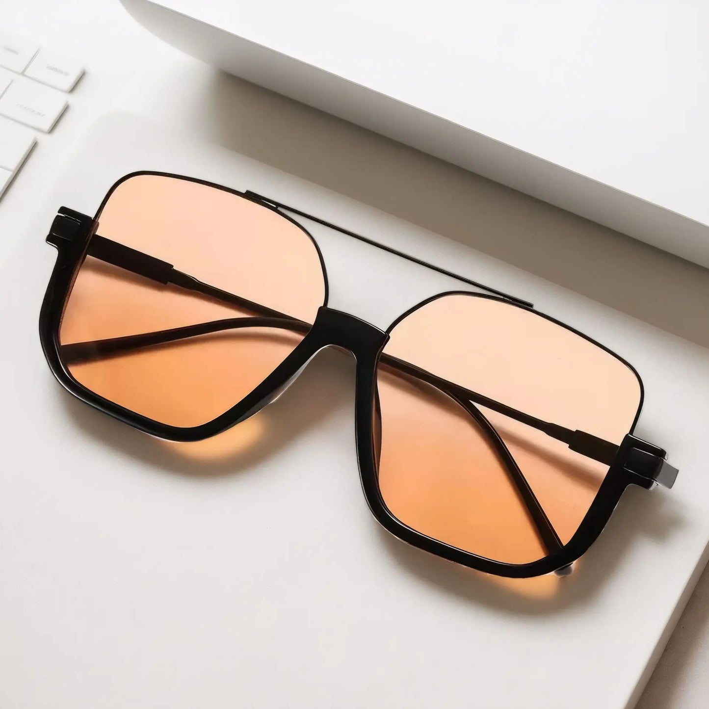 Oversized Square Double Bridge Sunglasses - 2-Pack, Y2K American Retro Style, Versatile Casual UV Protection Aviator Shades