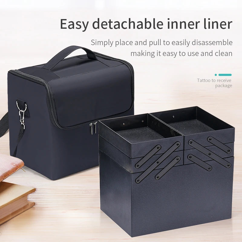 Professional Makeup Train Case — 3-Tier Cantilever Trays, Water-Resistant Oxford