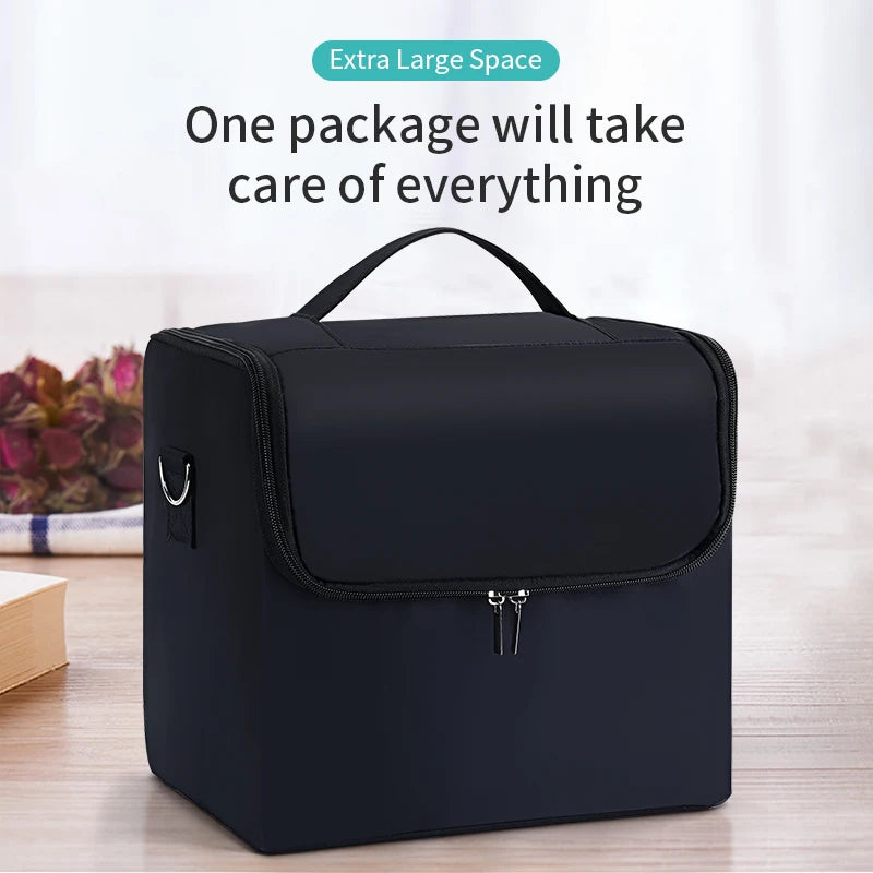 Professional Makeup Train Case — 3-Tier Cantilever Trays, Water-Resistant Oxford