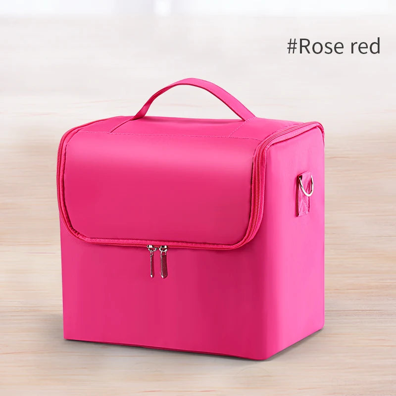 Professional Makeup Train Case — 3-Tier Cantilever Trays, Water-Resistant Oxford