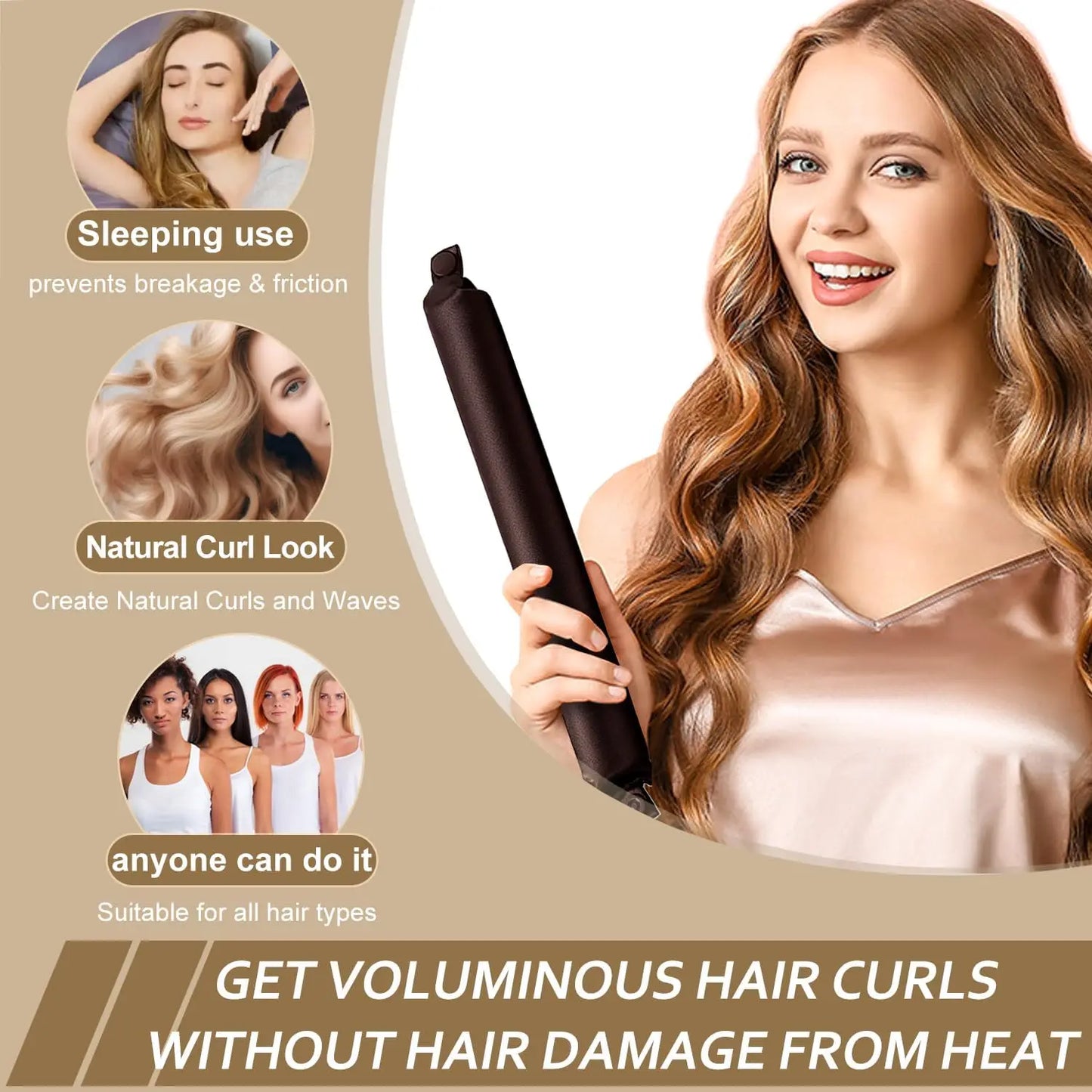 Satin Heatless Hair Curler Set — No-Heat Overnight Curls