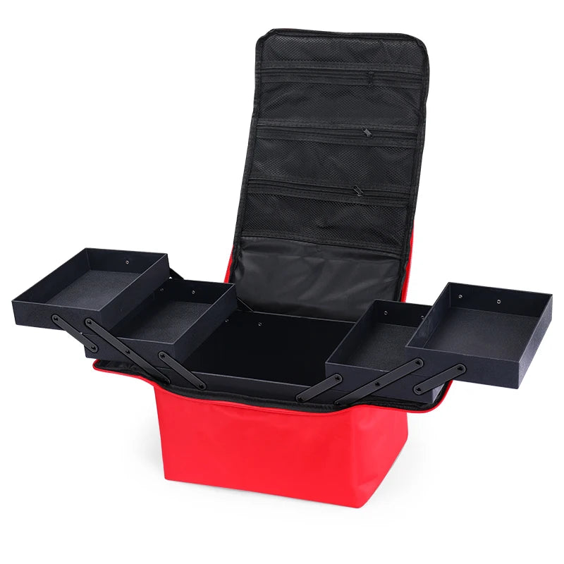 Professional Makeup Train Case — 3-Tier Cantilever Trays, Water-Resistant Oxford