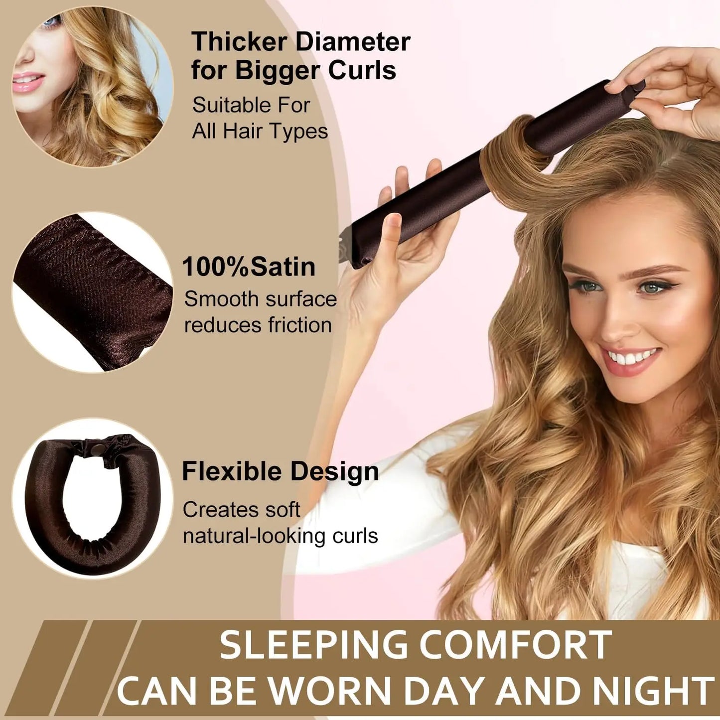 Satin Heatless Hair Curler Set — No-Heat Overnight Curls