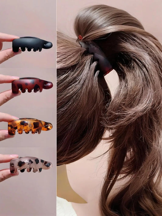 Women's Vintage Oval Leopard Print Anti-Slip Hair Clip Set of 4 with Amber Color Ponytail Holders
