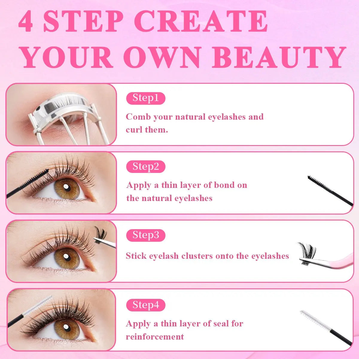 Nature Lash Extension Kit: DIY Cluster Lashes Gift Set with Soft, Lightweight Clusters, Bond & Seal, Remover, Tweezers, and Hair Band - Easy Glam Volume False Eyelashes for Beginners