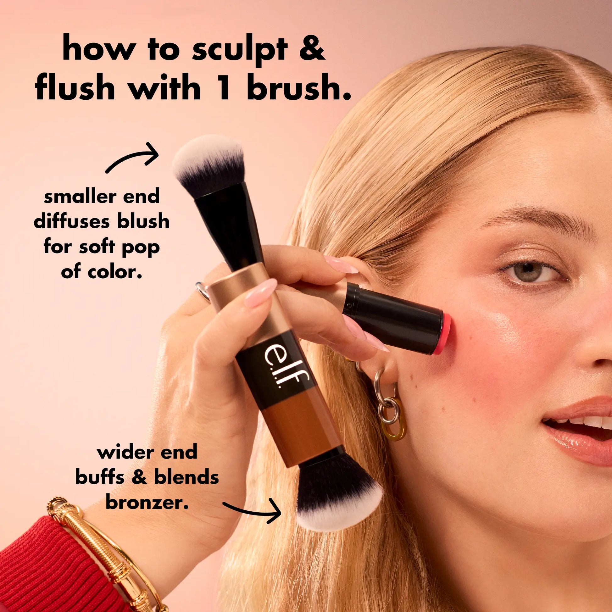 E.L.F. Cream Blush and Bronzer Duo Makeup Brush for Face Application
