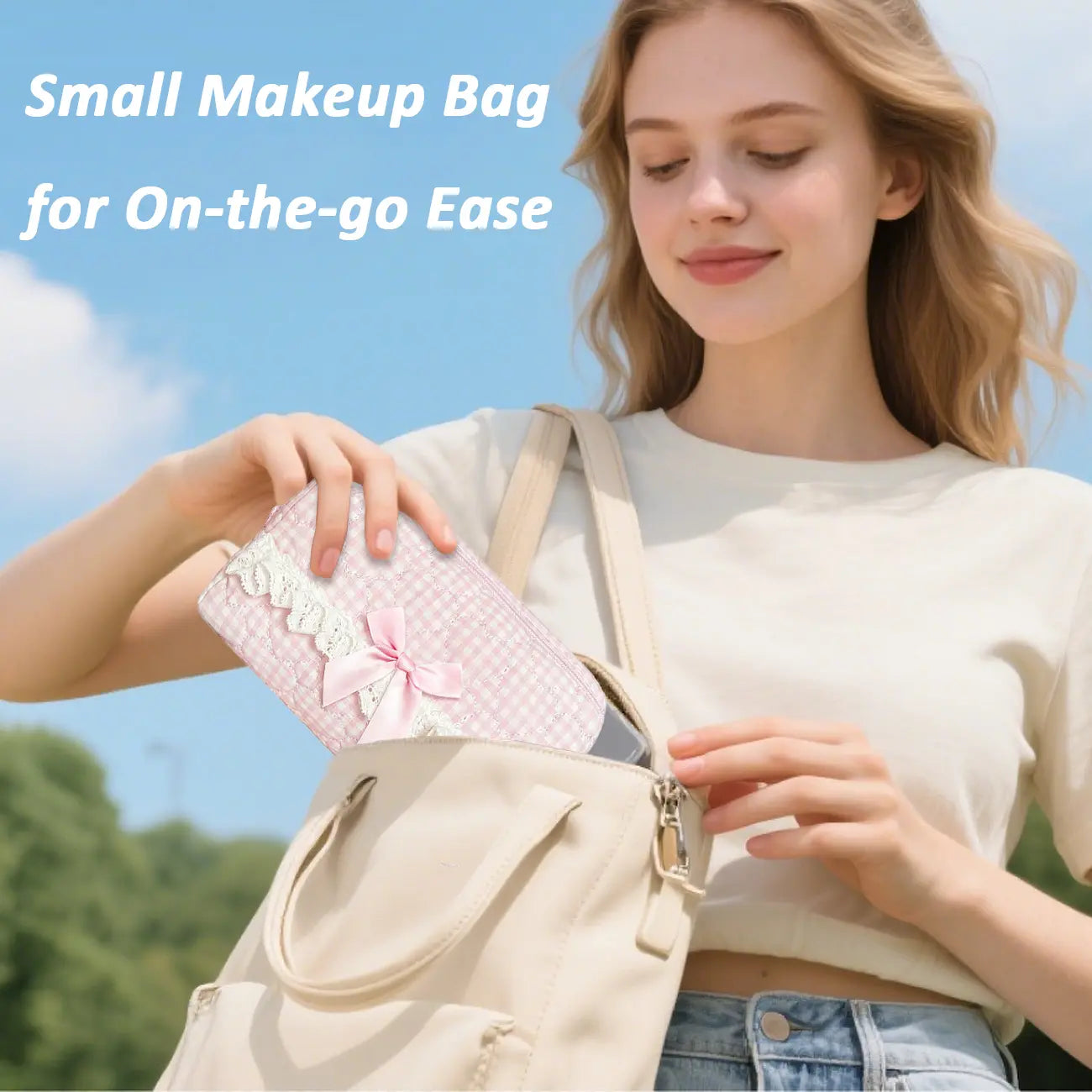 Quilted Touch-Up Cosmetic Bag for Women and Girls