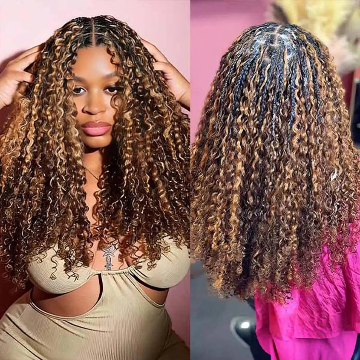 OQ HAIR Burmese Curly Crochet Human Hair Highlights in 4/27 with Miracle Knots for Effortless Boho Braids
