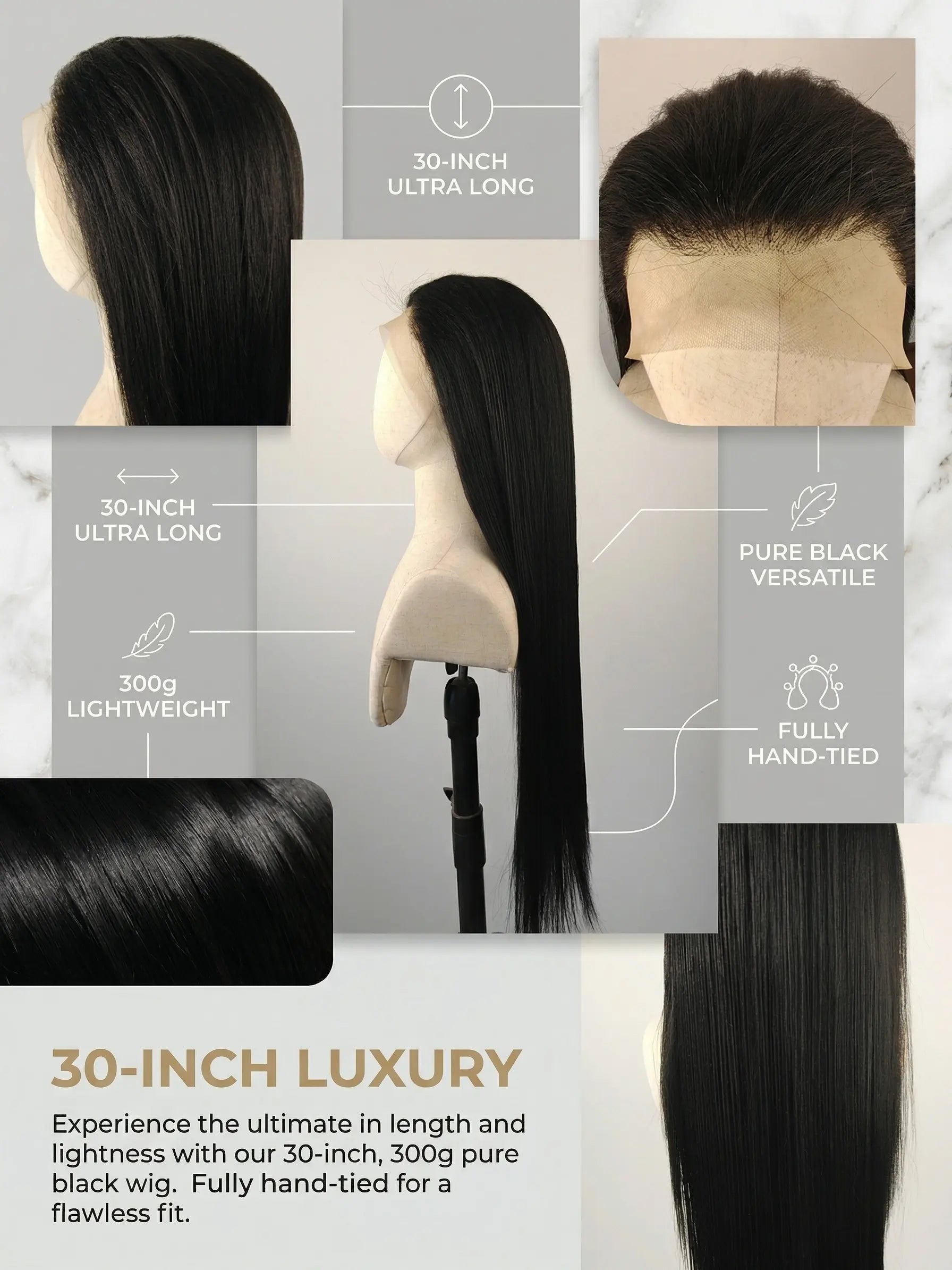 30-Inch Straight Lace Front Wig with Natural Black Color, Pre-Plucked Hairline, 50% Hair Blend, Handmade, Heat-Resistant, Glueless Human Hair