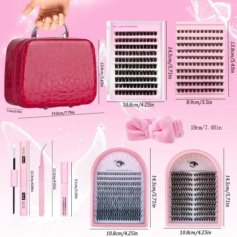 Nature Lash Extension Kit: DIY Cluster Lashes Gift Set with Soft, Lightweight Clusters, Bond & Seal, Remover, Tweezers, and Hair Band - Easy Glam Volume False Eyelashes for Beginners
