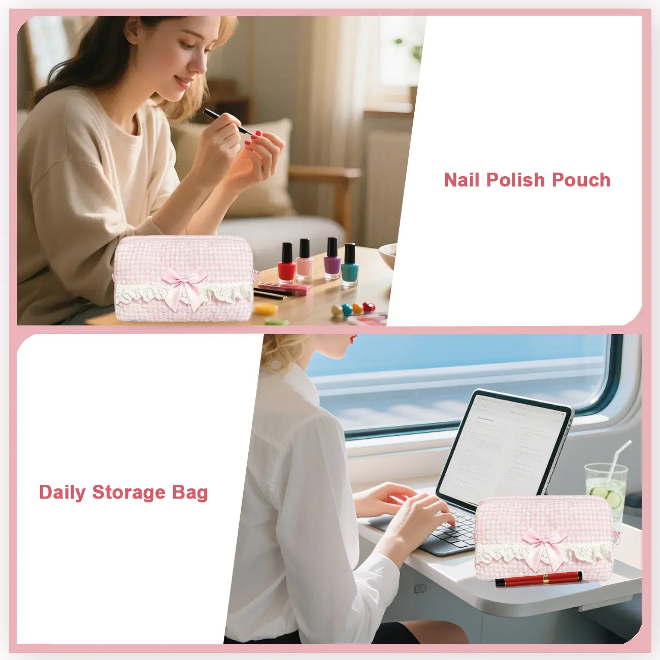 Quilted Touch-Up Cosmetic Bag for Women and Girls