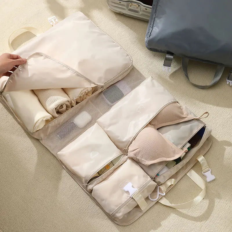 Large Capacity Foldable Travel Storage Bag with Multiple Compartments for Clothing and Accessories, Portable Dustproof Polyester Toiletry Organizer