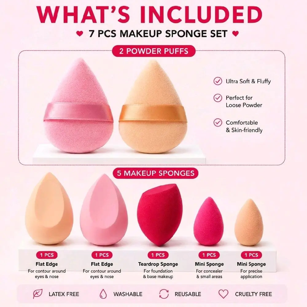 7-Piece Latex-Free Makeup Sponge Set for Foundation and Concealer Application