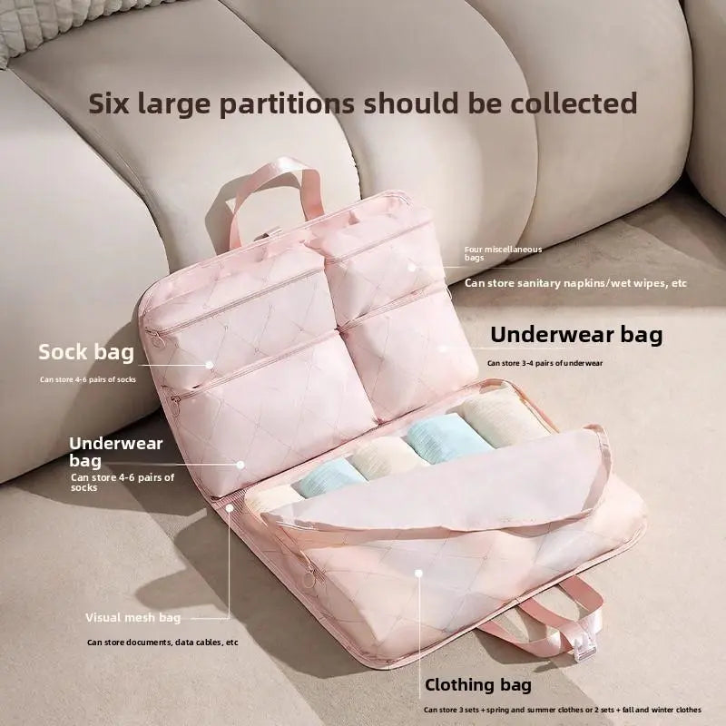 Large Capacity Foldable Travel Storage Bag with Multiple Compartments for Clothing and Accessories, Portable Dustproof Polyester Toiletry Organizer