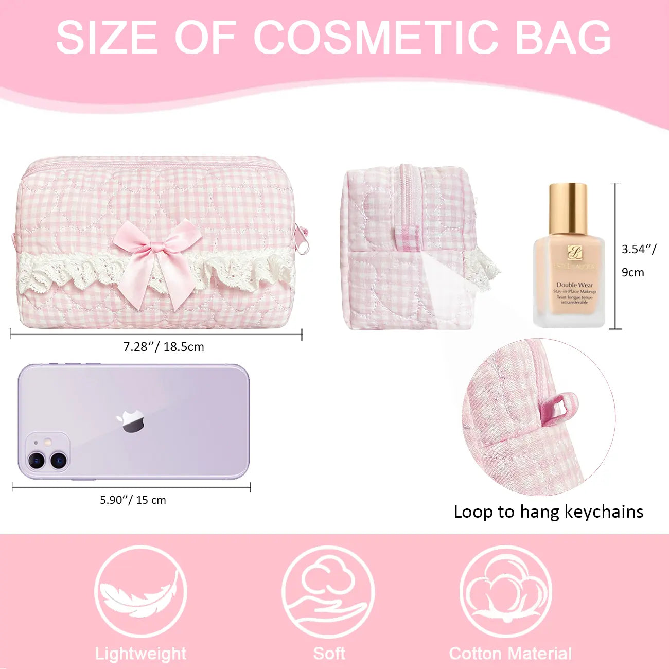 Quilted Touch-Up Cosmetic Bag for Women and Girls