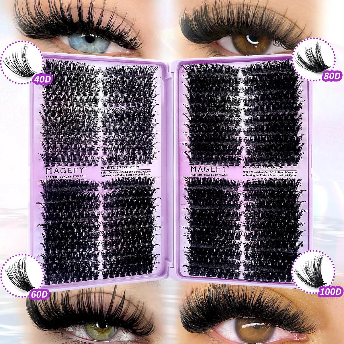 MAGEFY 3100-Piece Cluster Lash Extension Kit with Bond & Seal, Glue Remover, Tweezers, and Natural Fox Eye Cat Eye Lash Clusters - Soft and Lightweight False Eyelashes Set