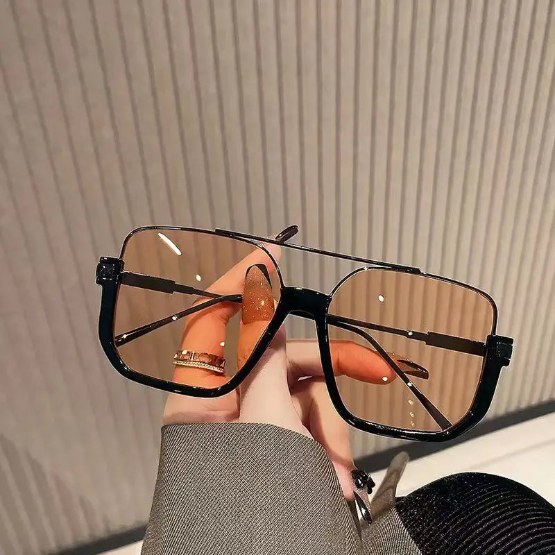 Oversized Square Double Bridge Sunglasses - 2-Pack, Y2K American Retro Style, Versatile Casual UV Protection Aviator Shades