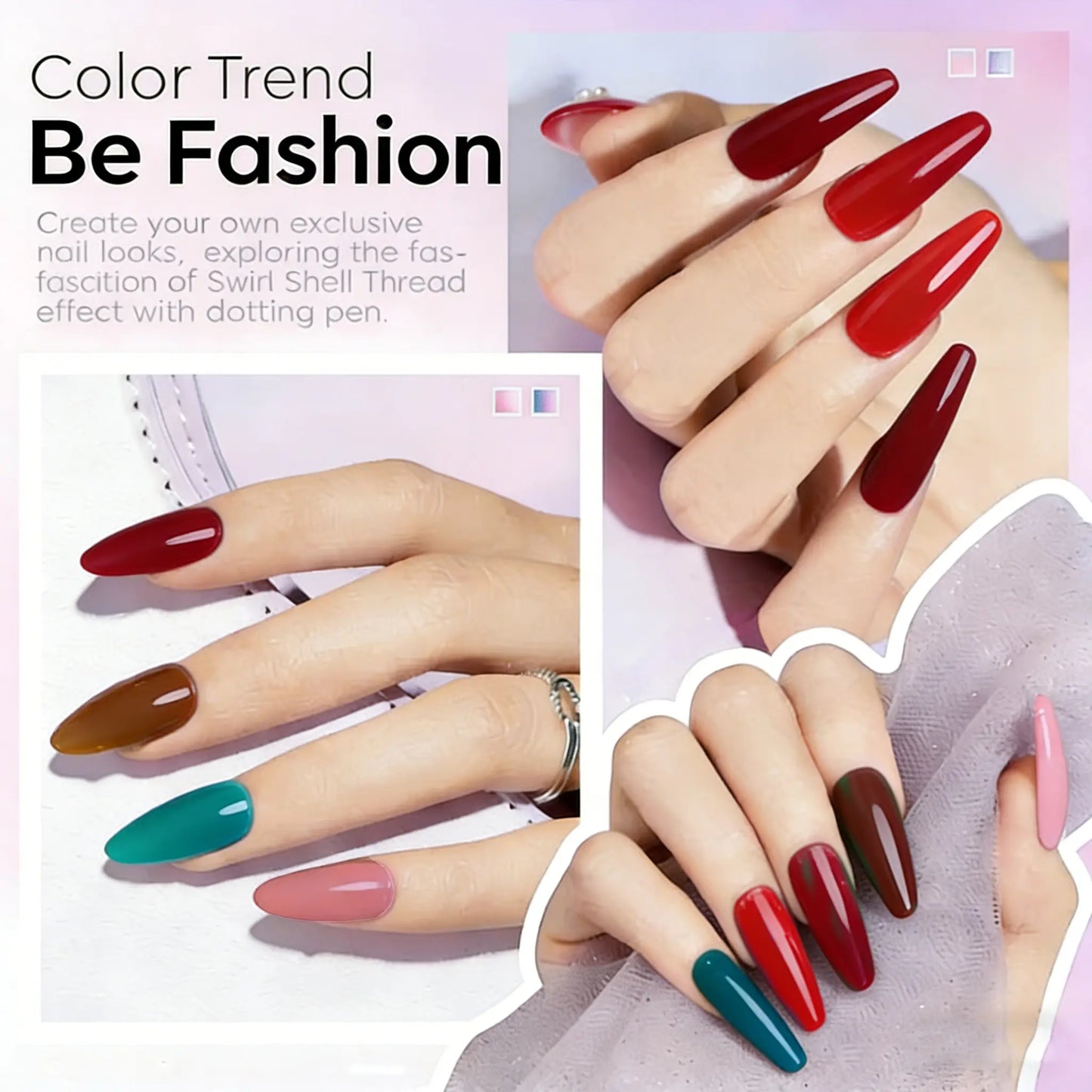 Xunmotor Gel Nail Polish Set - 6-Piece Soak Off UV LED Kit for Professional and Home Use, Fall/Winter Nail Art in Pink, Green, and Blue