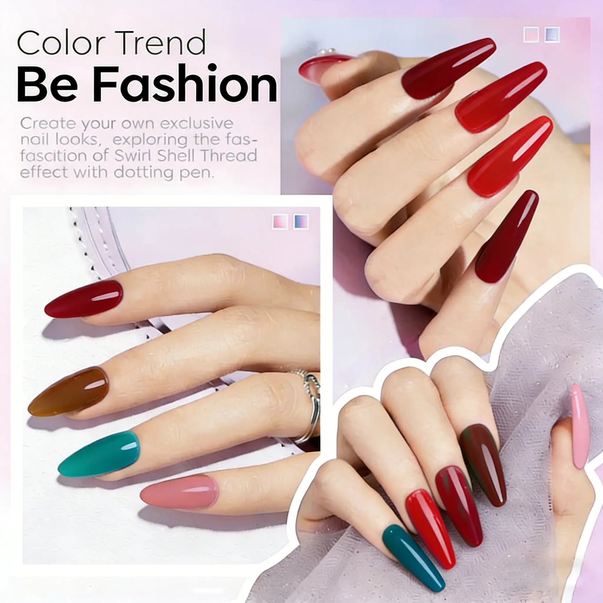 Xunmotor Gel Nail Polish Set - 6-Piece Soak Off UV LED Kit for Professional and Home Use, Fall/Winter Nail Art in Pink, Green, and Blue