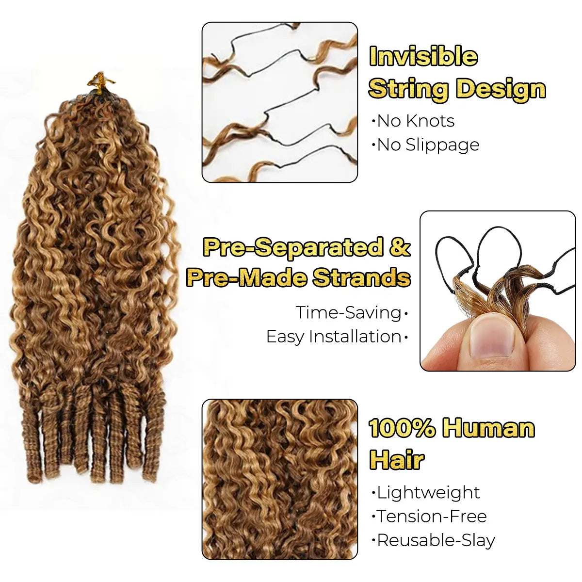 OQ HAIR Burmese Curly Crochet Human Hair Highlights in 4/27 with Miracle Knots for Effortless Boho Braids