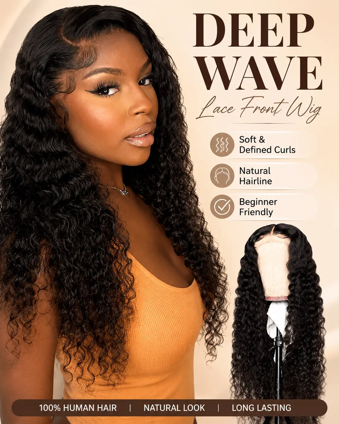 100% Human Hair Deep Wave and Body Wave Lace Front Wigs for Black Women - 180% Density, 13X4 HD Transparent Lace Frontal, 22 Inch