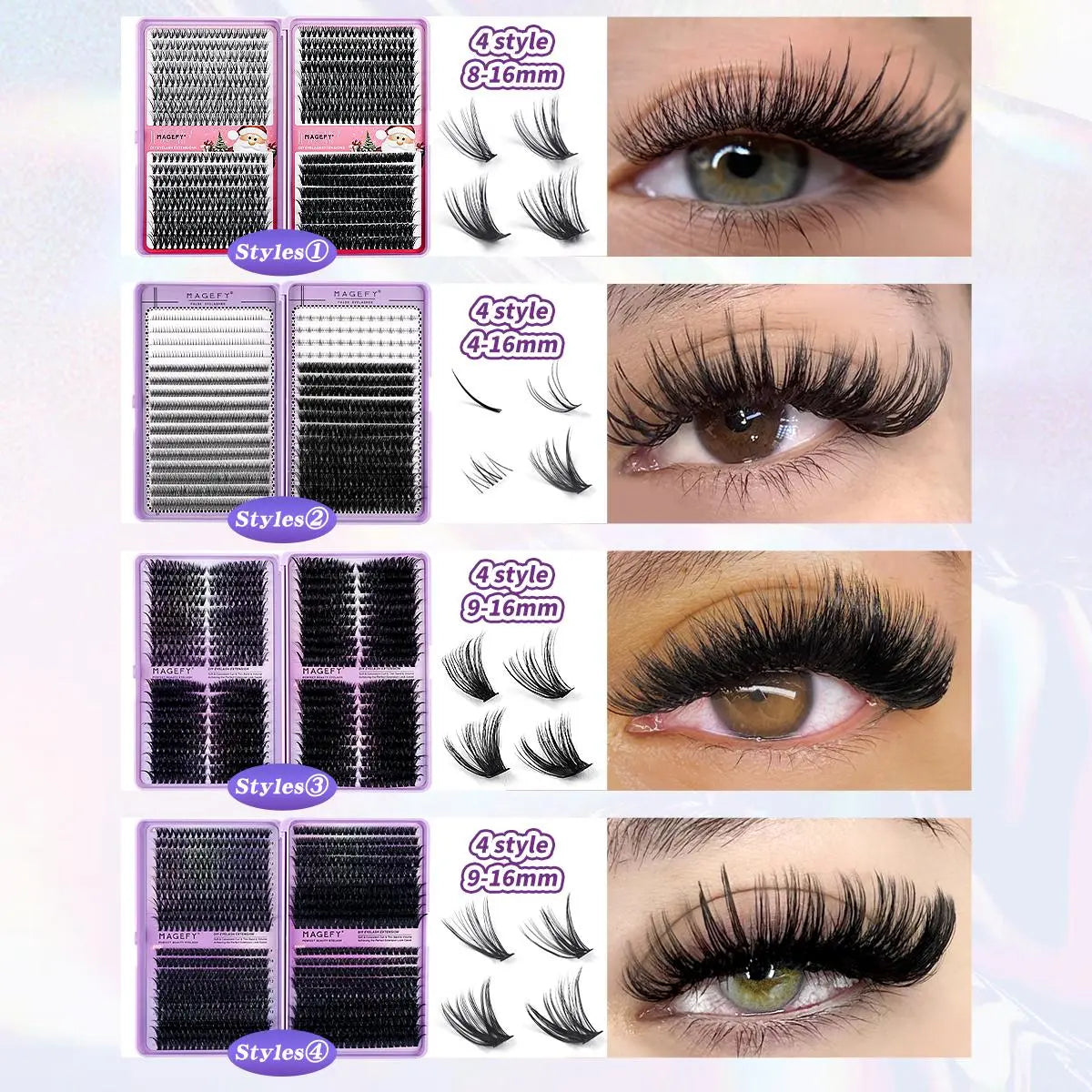 MAGEFY 3100-Piece Cluster Lash Extension Kit with Bond & Seal, Glue Remover, Tweezers, and Natural Fox Eye Cat Eye Lash Clusters - Soft and Lightweight False Eyelashes Set
